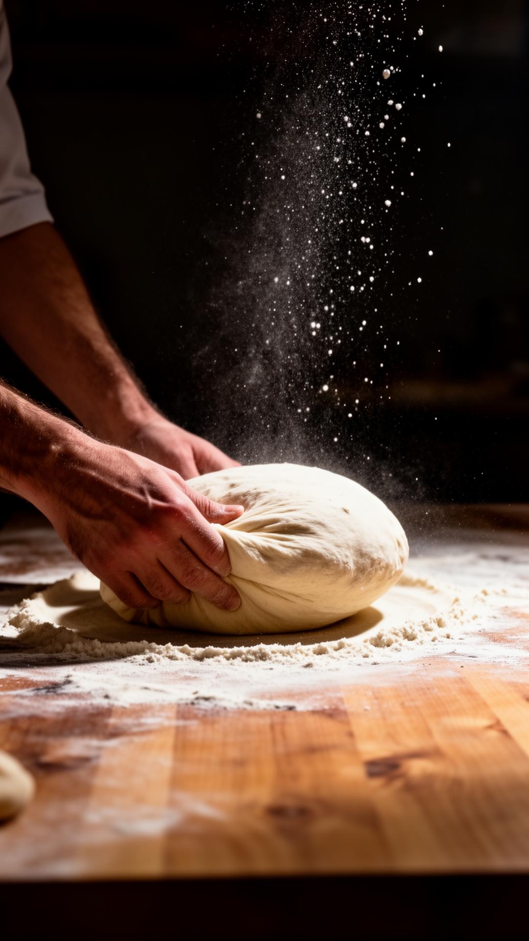 Pizzaiolo che lavora l'impasto